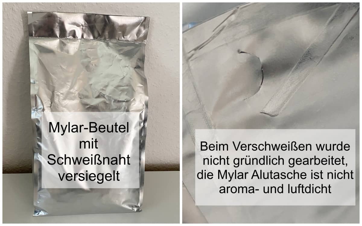 Mylar Lebensmittelverpackung – anfällig für Beschädigung